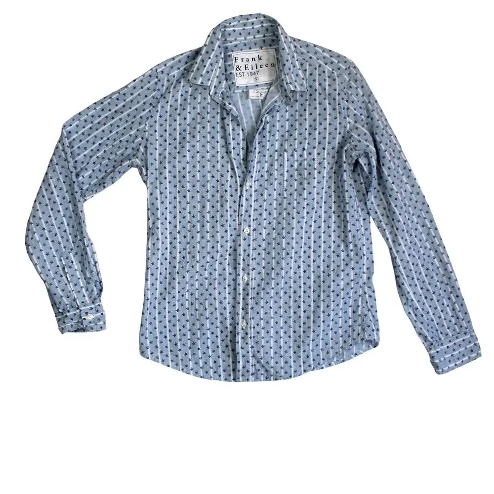 Frank & Eileen Linen Blend Shirt Womens Small Blue Button Up European Summer